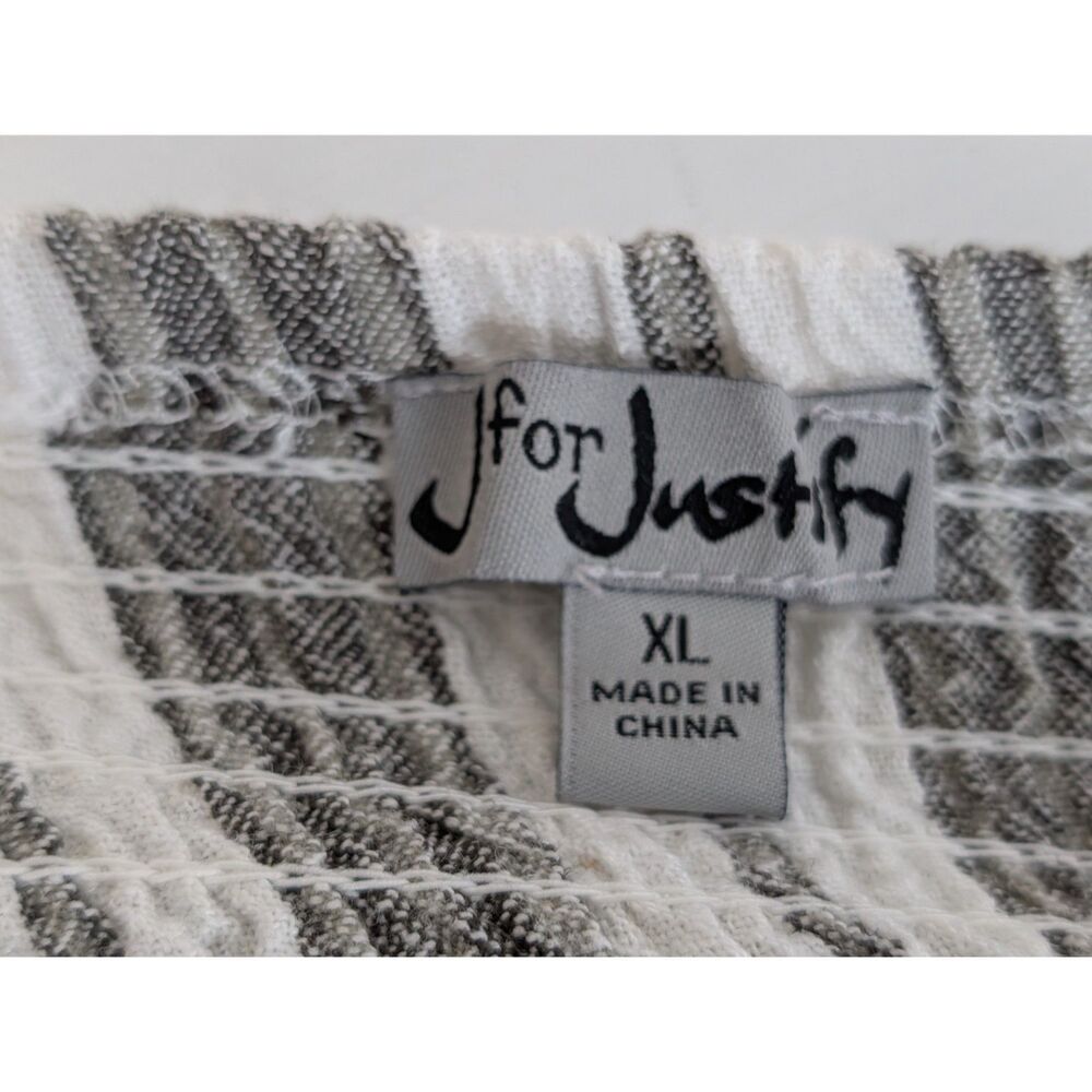 J For Justify Dress Womens XL Striped Linen Blend Smocked Summer Green Black - Picture 6 of 10
